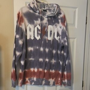 AC/DC Tie-Dye Hoodie - Grey, White And Rust Color